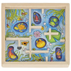 Children's puzzle with sea-themed design featuring animals and plants on a blue background.
