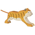 Wooden tiger toy figure on a white background