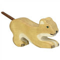 Wooden lion cub toy on a white background