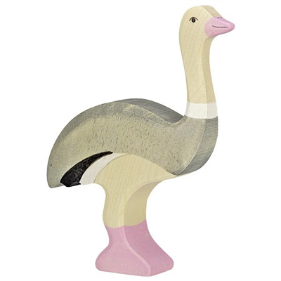 Wooden toy ostrich on a white background