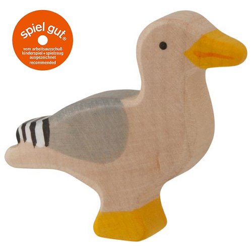 Wooden Sea Gull bird toy with 'spiel gut' logo on a white background