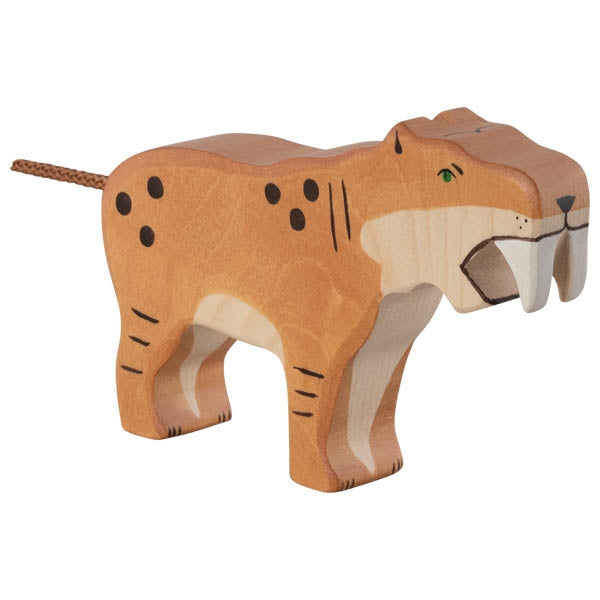 Wooden tiger toy figure on a white background