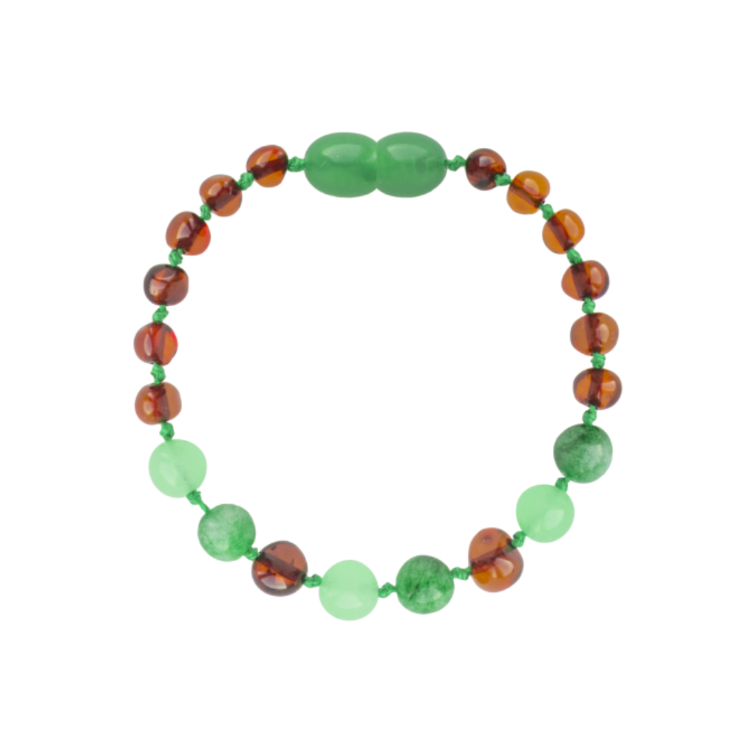 Amber Adult Bracelet with Gemstones - Cognac • Green Jade