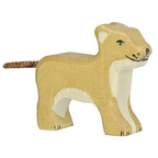 Wooden lion toy figure on a white background