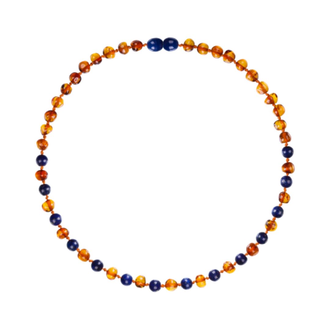 Amber Baby & Toddler Necklace - Cognac • Lapis Lazuli