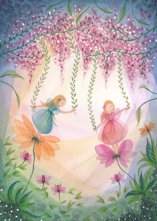 Fairies With Flowers - Postcard