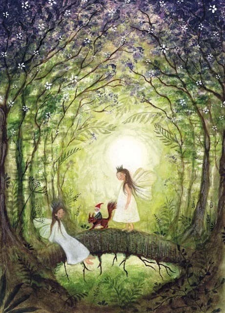 Fairies with Squirrel - Postcard