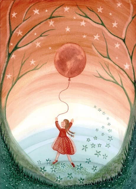 Girl with Moon Balloon-Birthday Postcards-Bijdehansje-Postcard-Stardust-Store