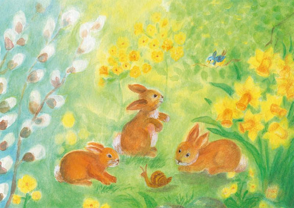 A bright Dorothea Schmidt Postcard with cute Bunnies.