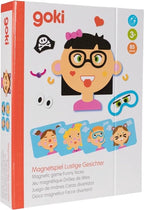 Goki magnetic game packaging with cartoon face and cards on a white background