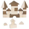 Wooden building blocks with brown and beige colors on a white background