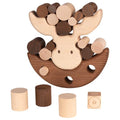 Wooden moose shape sorter toy with detachable blocks on a white background