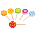 Set of colorful wooden toy lollipops on sticks