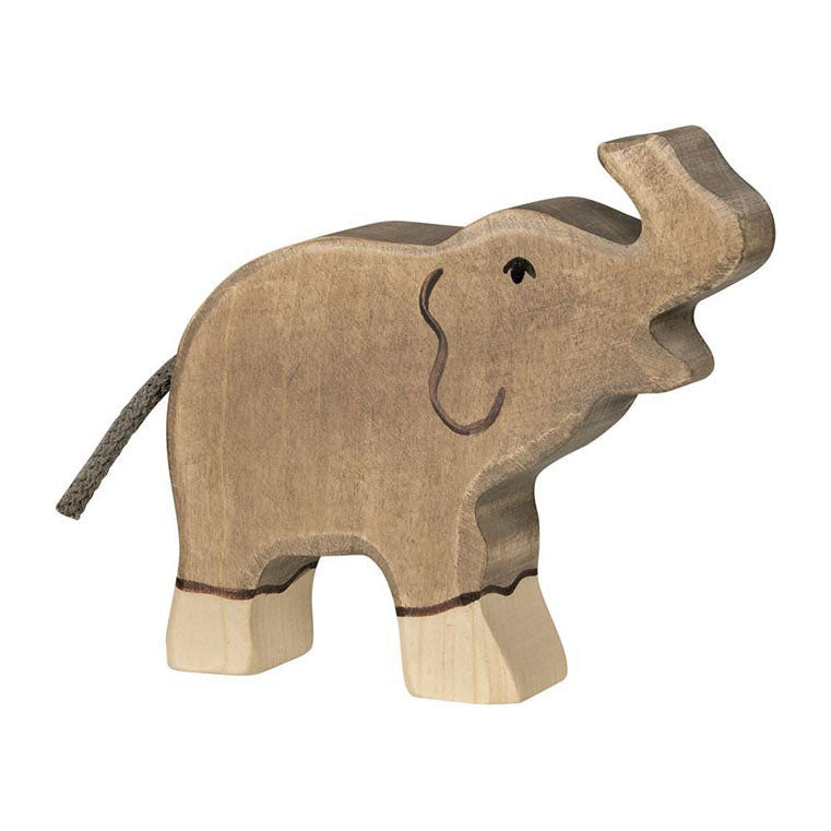 Wooden elephant toy on a white background