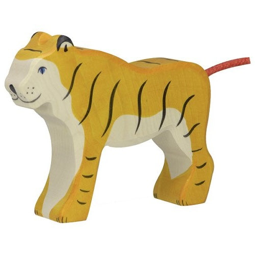 Wooden tiger toy on a white background
