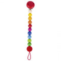 Colorful beaded pacifier clip on a white background