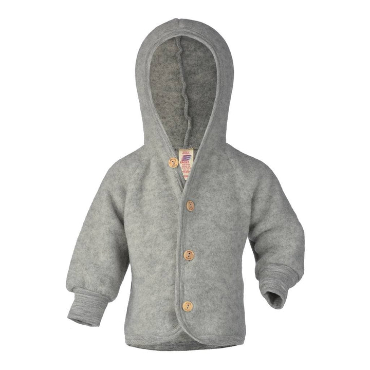 Woolfleece Jacket with Hood and Wooden Buttons-Coats & Jackets-Engel Natur-4046304168363-Grey-0-3 Months (50-56 cm)-Stardust-Store
