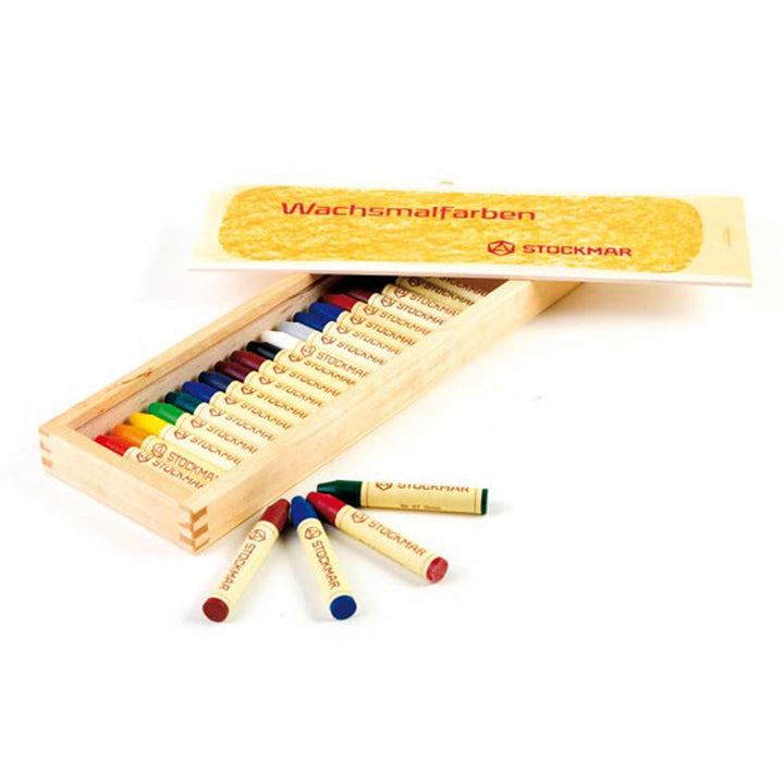 24 Beeswax Crayon Sticks - in Wooden Box-Crayons-Stockmar-4019365326003-Stardust-Store