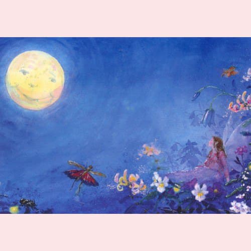 Daniela Drescher Little Fairy Can't Sleep with Moon - Postcard-Spring - Summer Postcards-Waldorf Postcards-8717027011705-Stardust-Store
