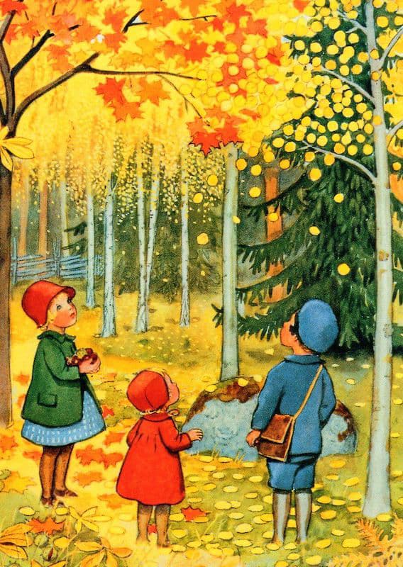 Elsa Beskow Autumn - Postcard-Autumn - Winter Postcards-Hjelms-7393182169003-Stardust-Store
