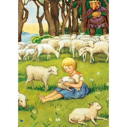 Elsa Beskow Girl with Lamb - Postcard-Spring - Summer Postcards-Hjelms-7393182169003-Stardust-Store