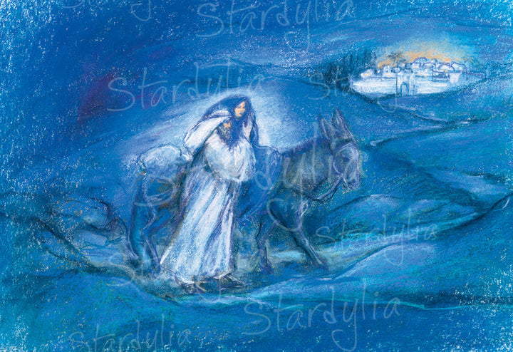 Joseph and Mary On Their Way To Bethlehem - Postcard-Advent & Christmas Postcards-Marjan van Zeyl-8717185564280-Stardust-Store