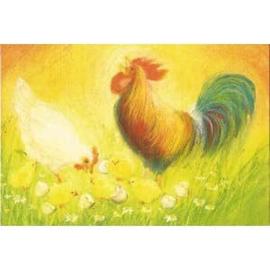 Marjan van Zeyl Rooster, Hen and Chickens - Postcard-Spring - Summer Postcards-Marjan van Zeyl--Stardust-Store
