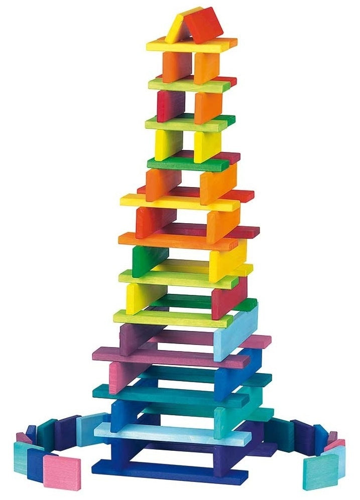 Wooden Blocks - Rainbow Building Slats In Tray 64 PCS-Building Toys-Glückskäfer-4038162521497-Stardust-Store