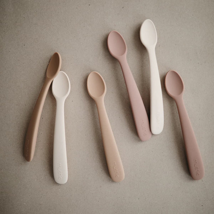 2-Pack Silicone Feeding Spoons-Spoons-Mushie-810052461120-Blush / Shifting Sand-Stardust-Store